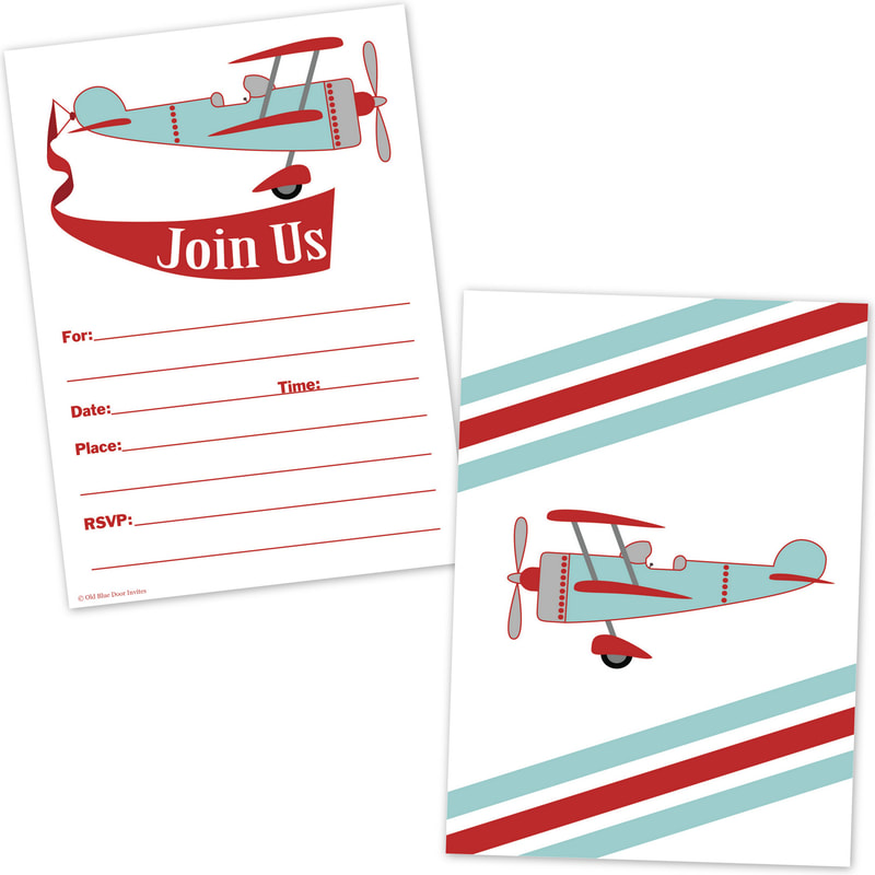 Airplane Birthday Party Invitations - Pilot Aviation Theme