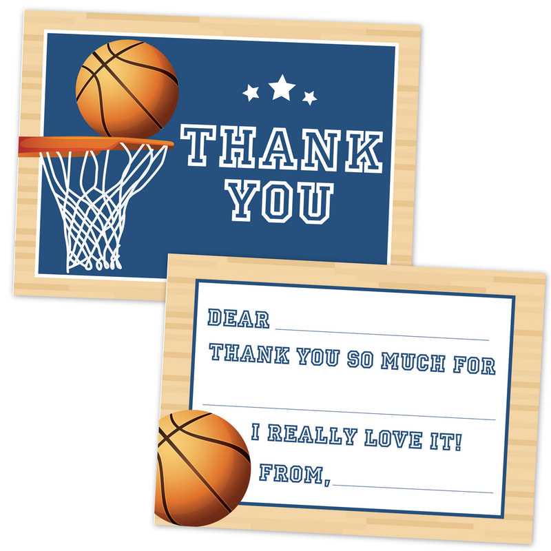 Basketball Fill in the Blank Thank You Cards for Kids
