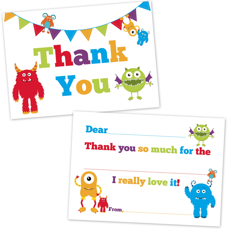 Monster Kids Fill in the Blank Thank You Notes