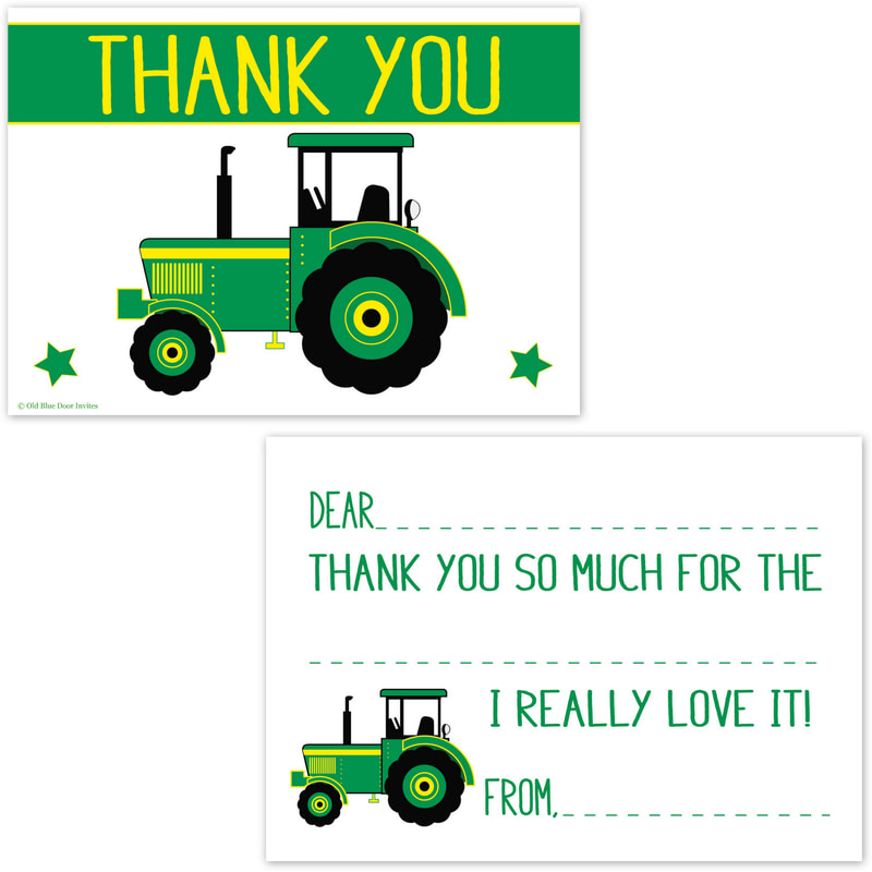 Green Tractor Kids Thank You Cards