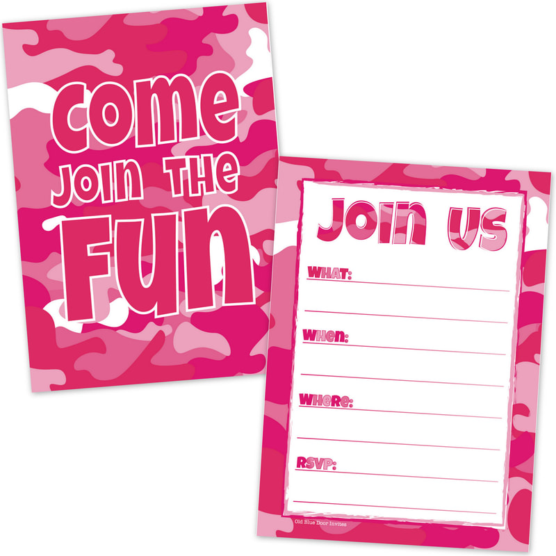 Pink Camo Invitations for Kids Birthday or Baby Shower