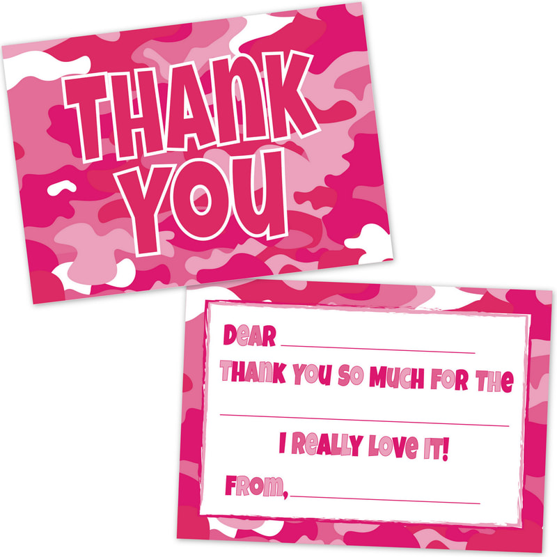 Pink Camo Thank You Cards for Girls