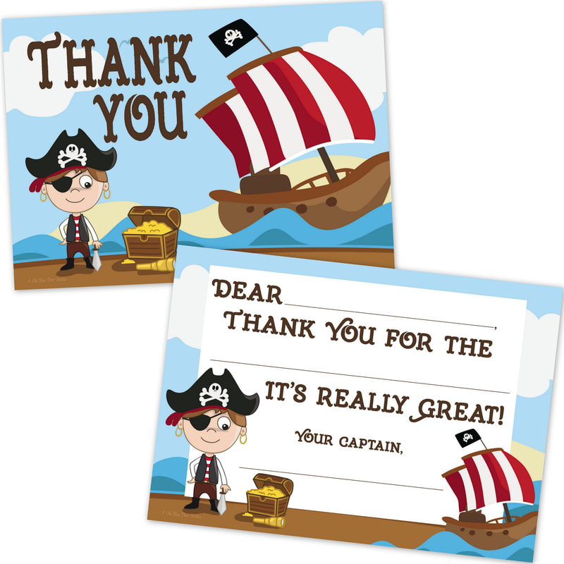 Pirate Fill in the Blank Thank You Cards for Boys