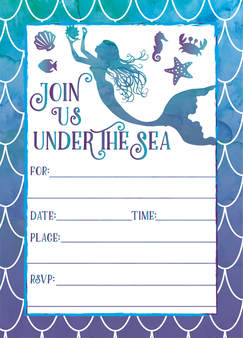 Mermaid Under the Sea Birthday Party Invitations for Girls