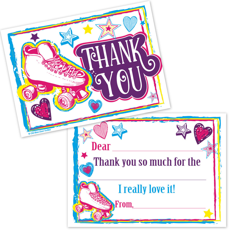 Roller Skating Fill in the Blank Thank You Notes for Girls