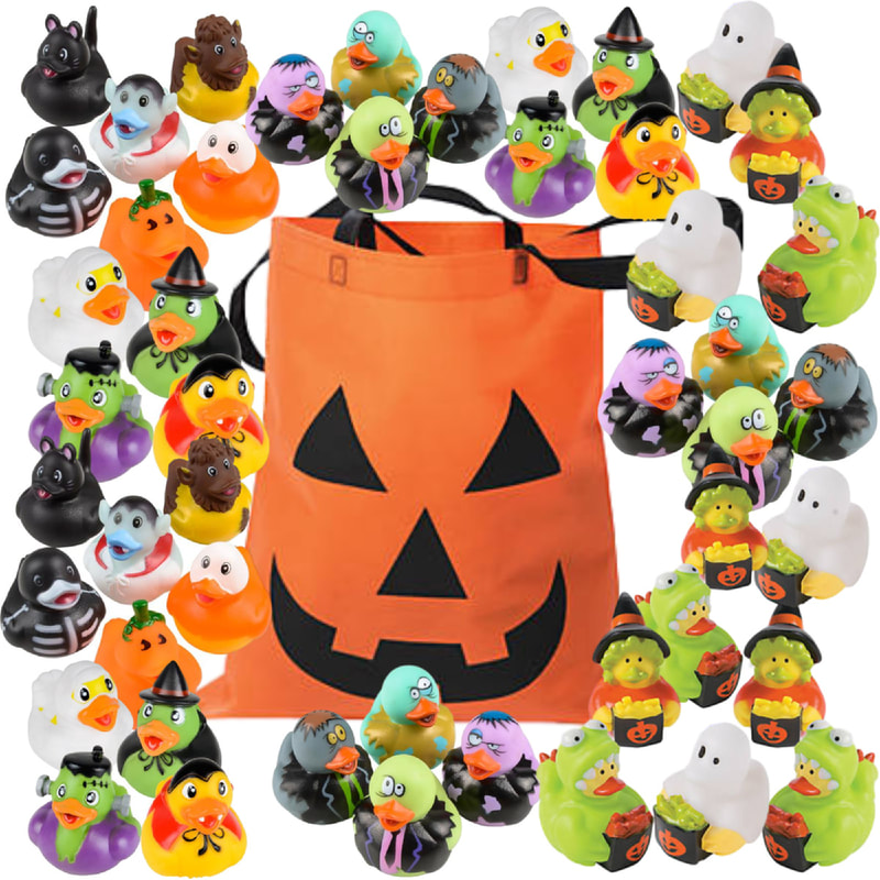 Halloween Rubber Ducks with Jack o Lantern Trick or Treat Bag - Halloween Party Favors