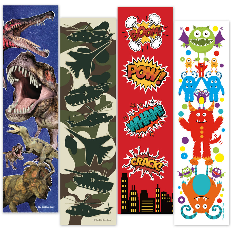Bookmarks for Boys - Student Bookmarks - Dinosaur, Military Camouflage, Superhero, Monsters