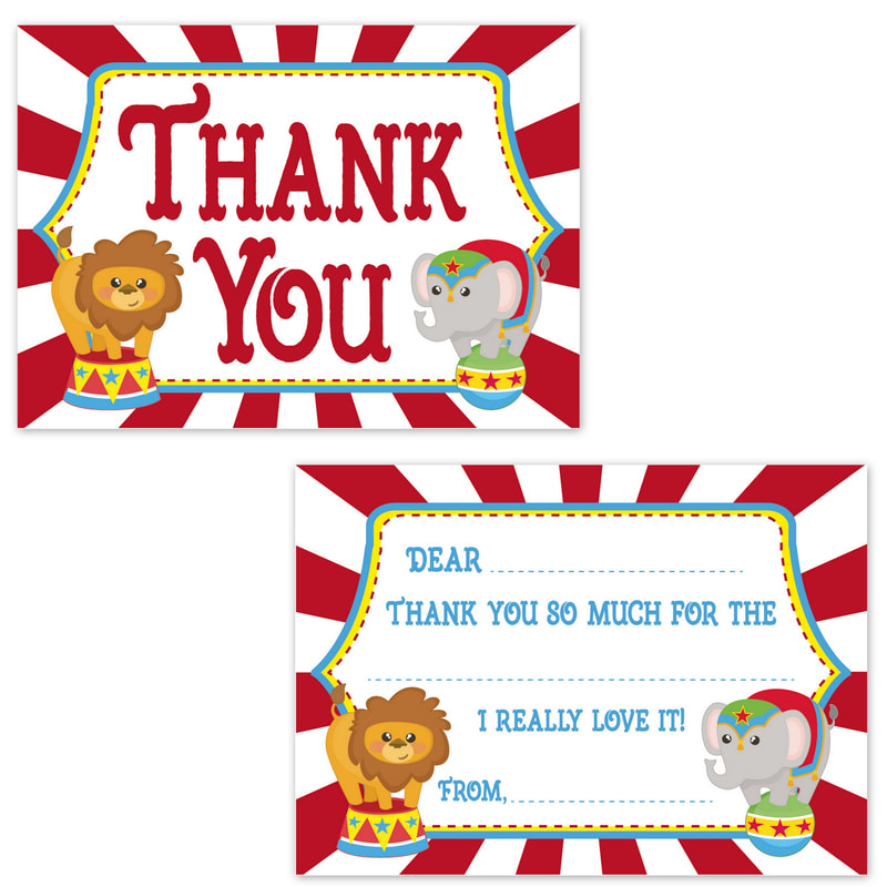Circus Carnival Thank You Cards for Kids