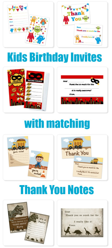 Cute Kids Birthday Invitations with Matching Fill In Thank You Notes.