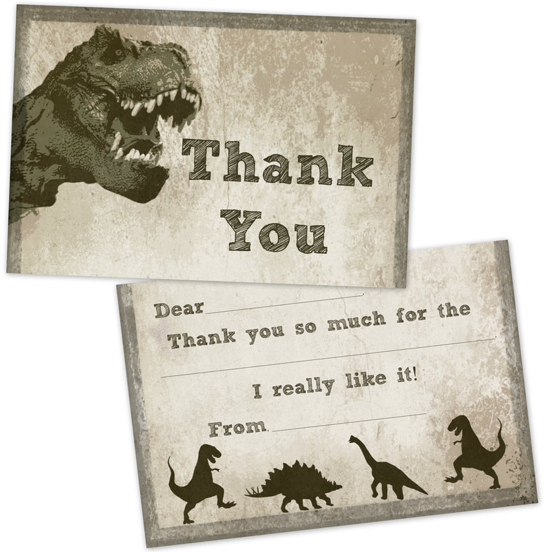 Dinosaur Fill in the Blank Thank You Cards for Boys