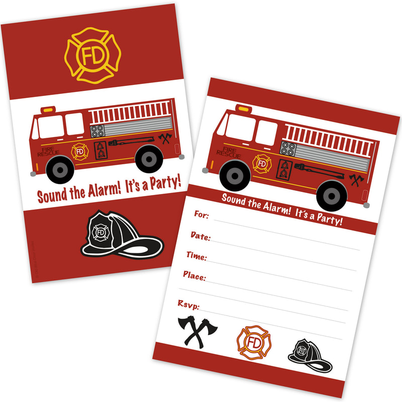 Fire Truck Firefighter Birthday Party Invitations for Kids