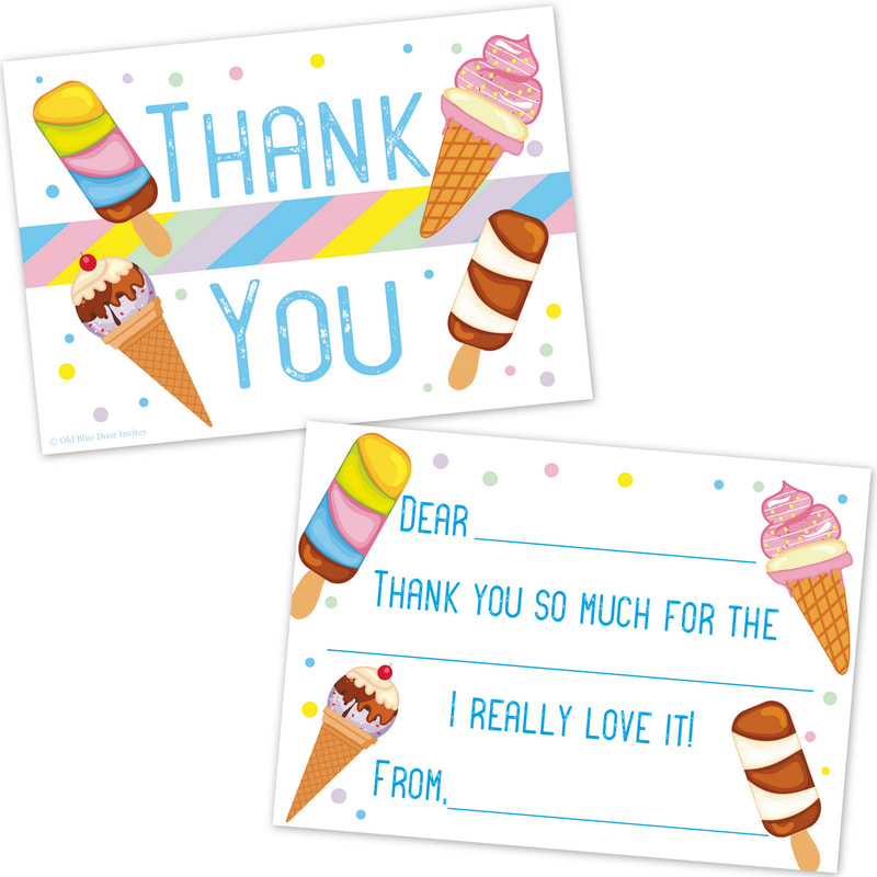Ice Cream Cone Thank You Cards for Kids