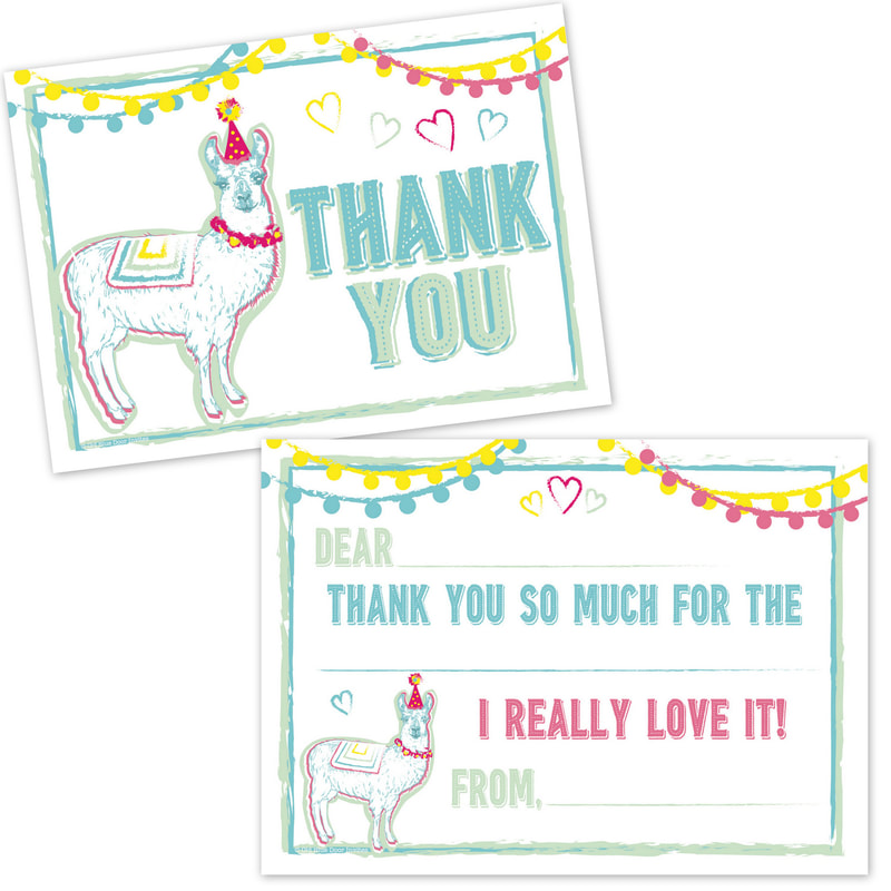 Llama Fill in the Blank Thank You Cards for Kids