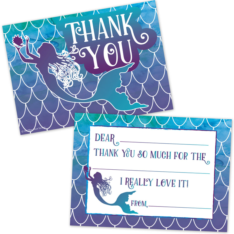 Mermaid Fill in the Blank Thank You Cards for Girls