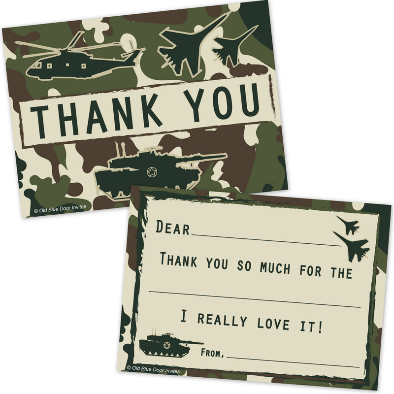 Camo Fill in the Blank Thank You Cards for Kids
