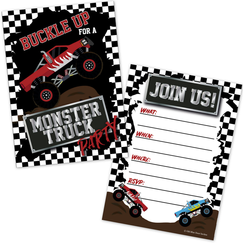 Monster Truck Rally Birthday Party Invitations for Kids