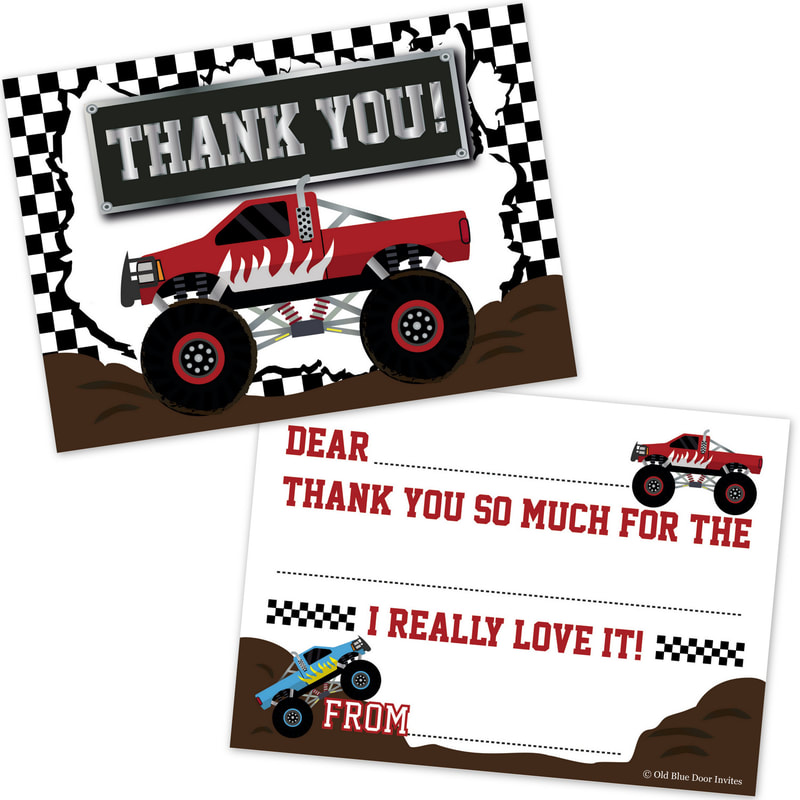 Monster Truck Rally Fill in the Blank Thank You Notes for Kids