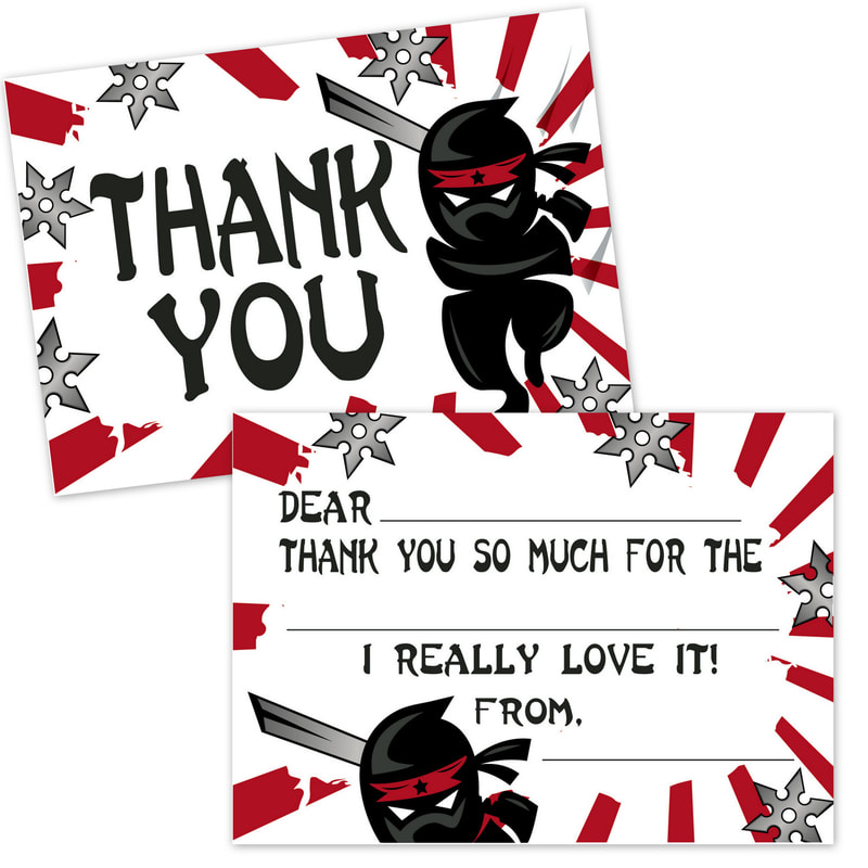 Ninja Fill in the Blank Thank You Notes for Kids