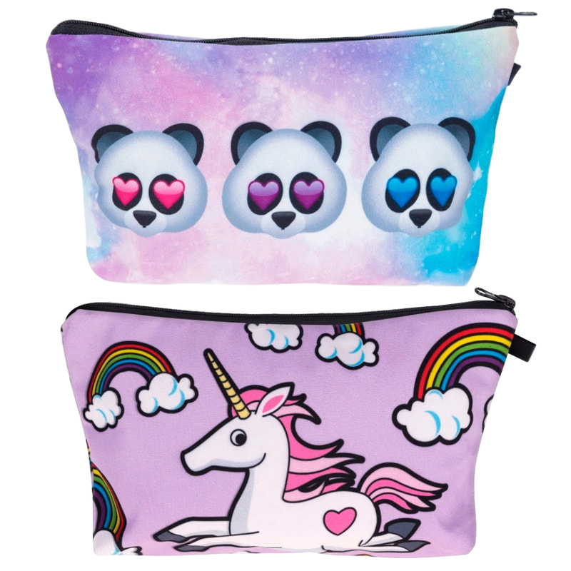 Teen Cosmetic Bags - Panda and Unicorn Designs