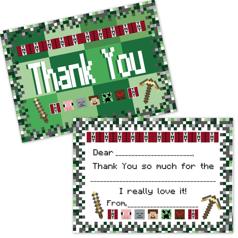 Minecraft Pixel Mining Thank You Notes for Kids