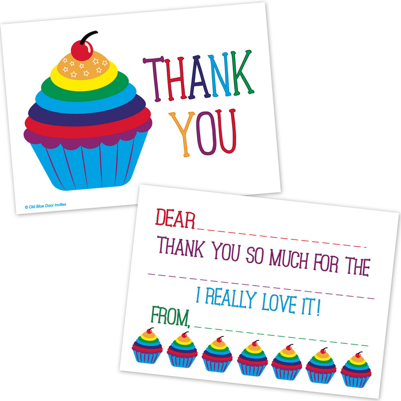 Rainbow Cupcake Thank You Cards for Kids