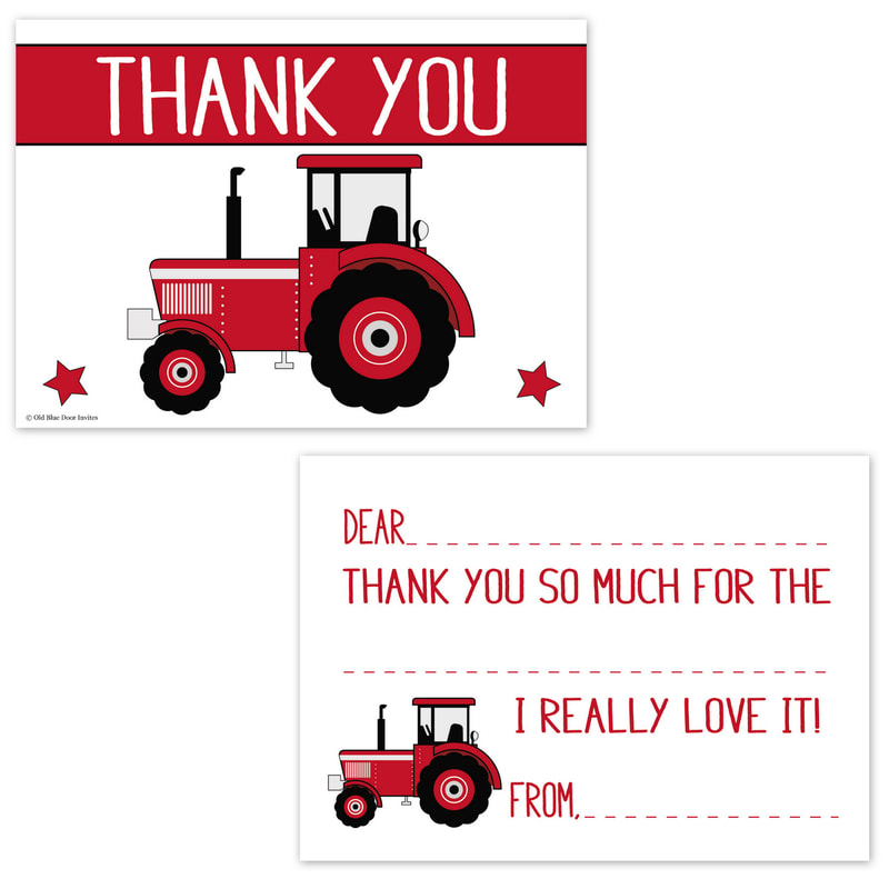Red Tractor Farm Barnyard Thank You Notes for Kids