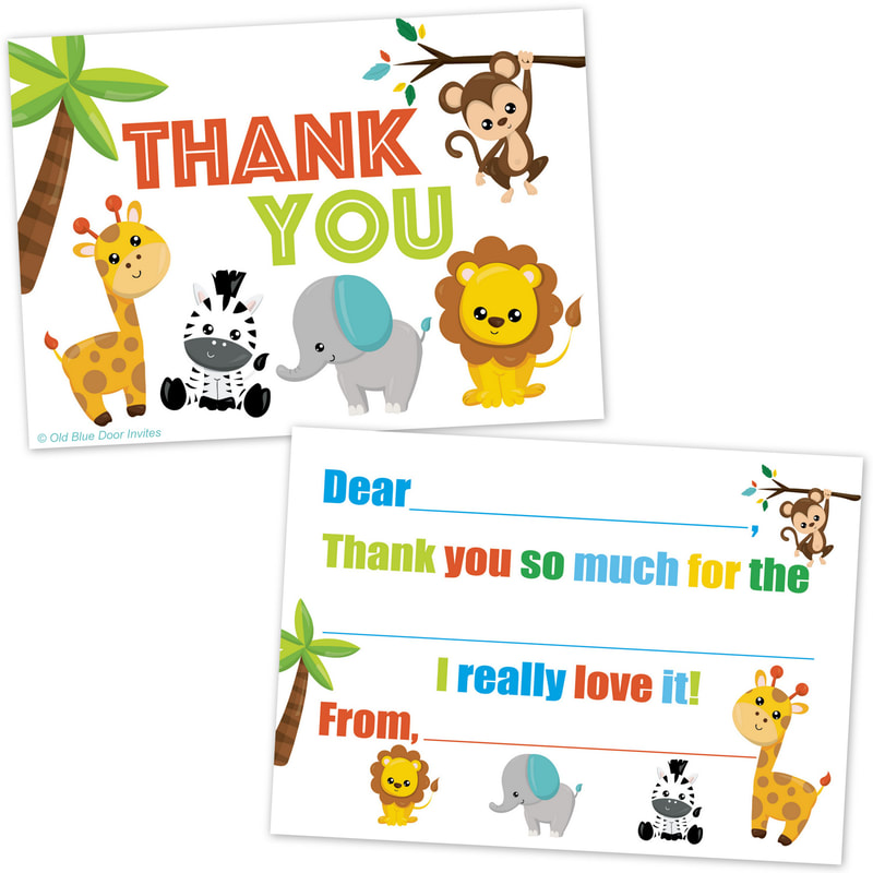 Safari Zoo Animals Fill in the Blanks Thank You Notes for Kids