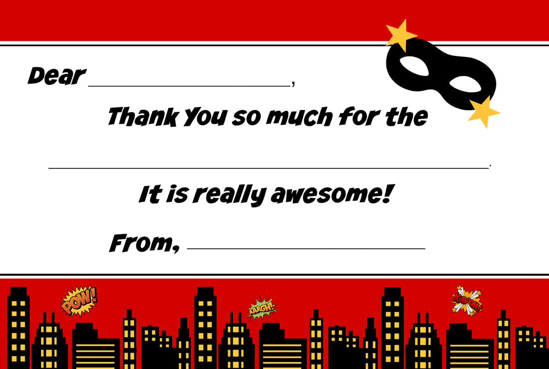 Superhero Fill in the Blank Thank You Cards for Kids