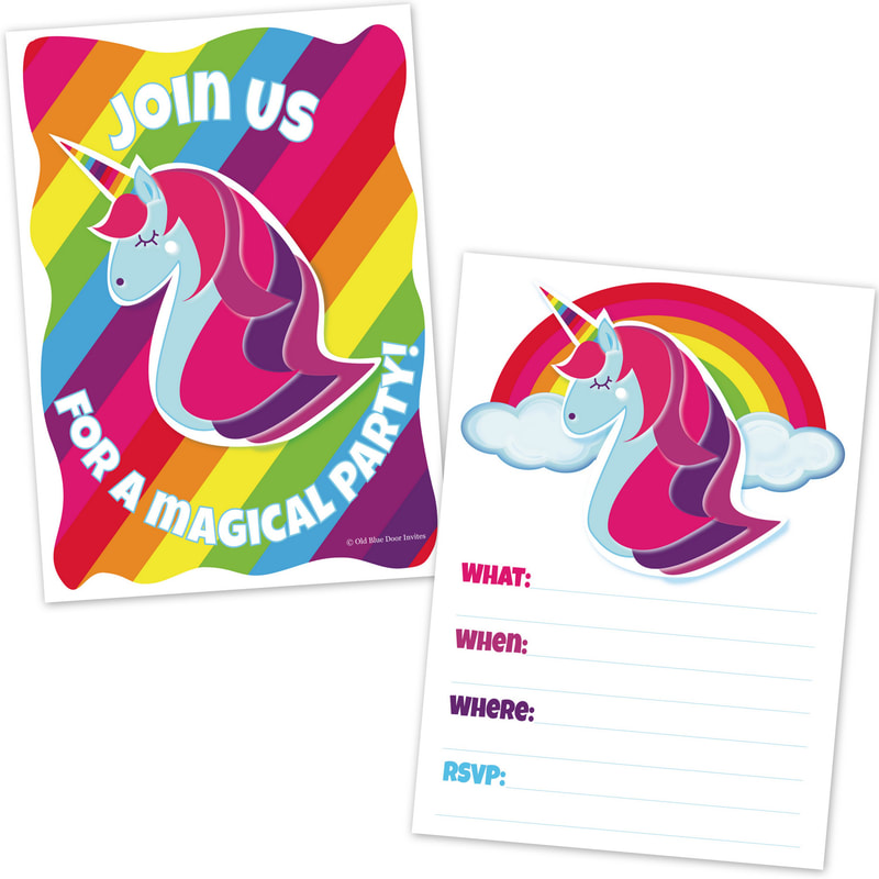 Rainbow Unicorn Birthday Party Invitations for Girls