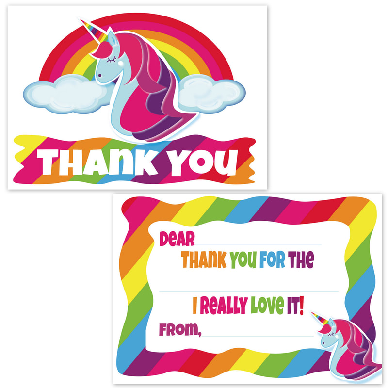 Unicorn Fill in the Blank Thank You Cards for Kids